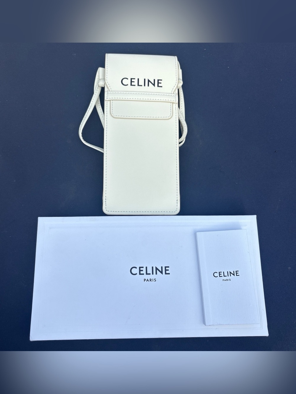 NWT Celine Cream Leather Crossbody Phone Pouch with Strap